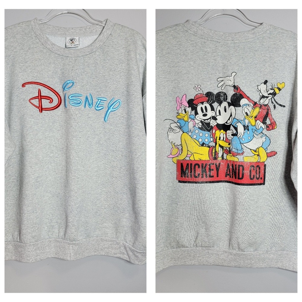 VTG Disney Mickey and Co Graphic Sweatshirt Gray XL Embroidered Front Back Print
